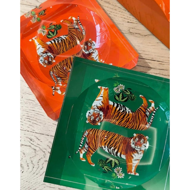 Tiger Seeing Double Orange Acrylic Candy Catchall Dish, Large For Sale - Image 9 of 11
