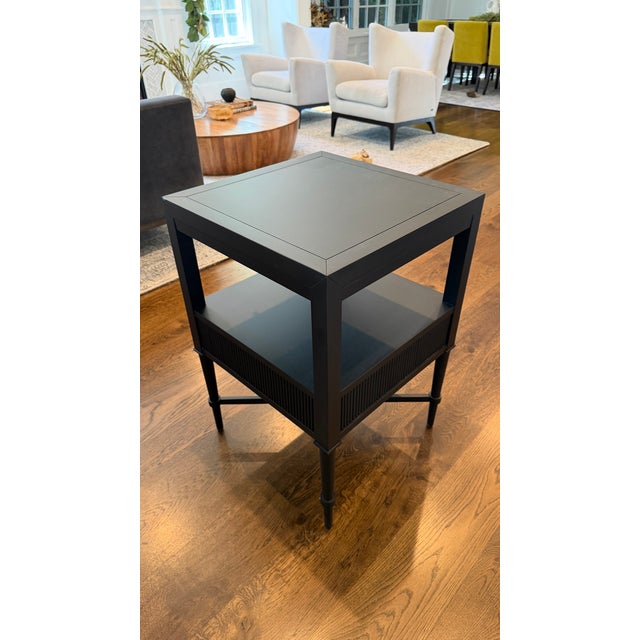 Woodbridge Furniture Woodbridge Black Bedside or End Table — Reeded Drawer & Pull-Out Tray For Sale - Image 4 of 11