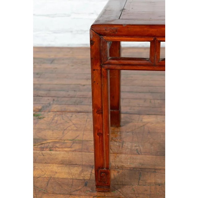 Vintage Chinese Red Lacquer Side Table with Open Apron & Carved Scrolling Feet For Sale - Image 11 of 13