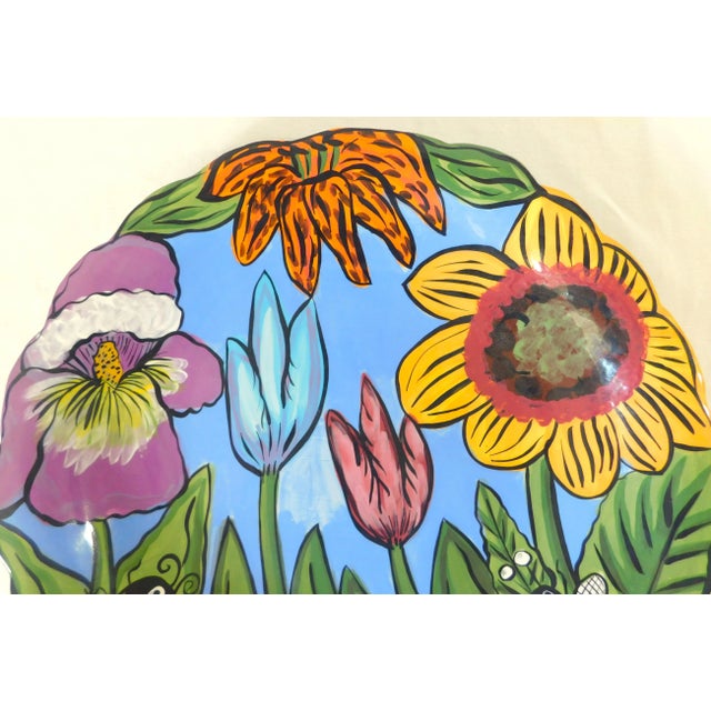 American Large Whimsical Hand Painted Artist Signed Ceramic Serving Platter For Sale - Image 3 of 6
