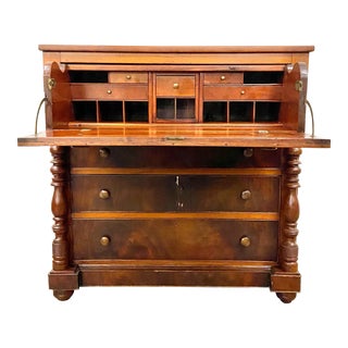 Antique 1800s American Empire Flame Mahogany Drop Front Butler or Secretary Desk For Sale