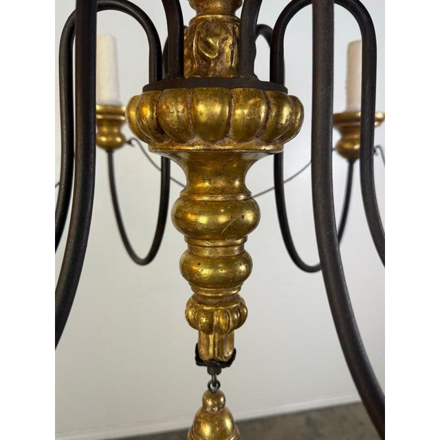 Wood Paul Ferrante Gilt and Iron Six-Light Chandelier, 20th Century For Sale - Image 7 of 16