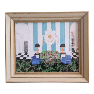 Original Fauvist Greenbrier Resort Hotel "Lobby Lounge" Dorothy Draper Interior Art For Sale