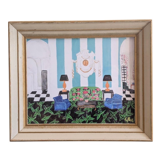 Original Fauvist Greenbrier Resort Hotel "Lobby Lounge" Dorothy Draper Interior Art For Sale