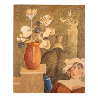 Alberto Gallerati, The Equivalent of the Ficus, Oil Painting, 1980s For Sale