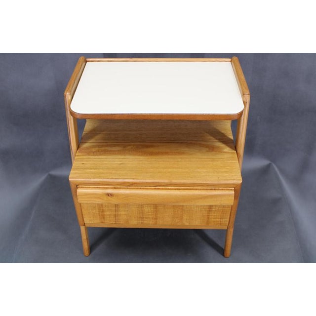 Mid-Century Modern Maple Nightstand with Milky Glass Shelf, 1960s For Sale - Image 4 of 16