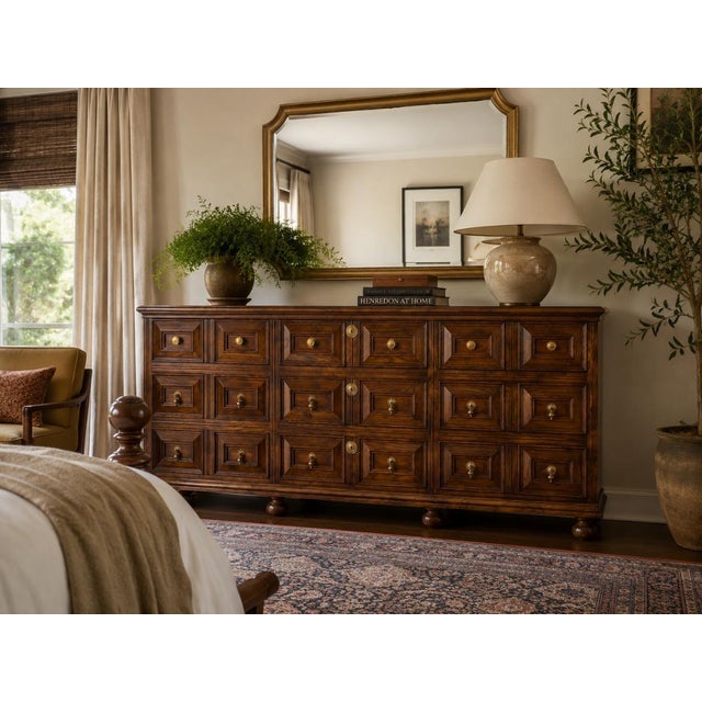 Impressive 1970's Henredon Folio triple dresser featuring a substantial architectural design inspired by traditional...
