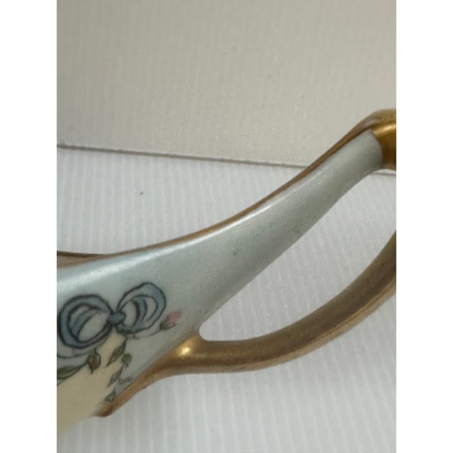 Art Nouveau Antique T & v Limoges France Canoe-Shape Handle Bowl 10"x 5" Floral Hand Painted For Sale - Image 3 of 12