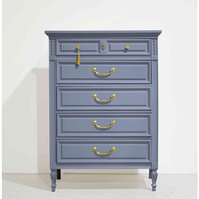 Dixie Furniture Co. Mid Century French Louis Style Highboy by Dixie - Newly Painted For Sale - Image 4 of 15