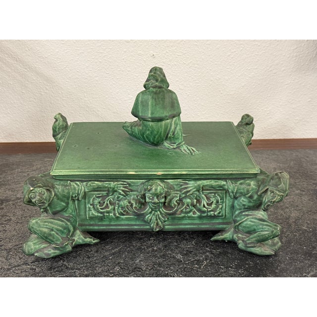 Early 20th Century Atlantic Terracotta Company Arts and Crafts Pottery Lidded Box Gnomes Grotesque For Sale - Image 16 of 17