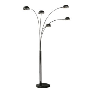 Nova of California Mushroom 5 Light Arc Floor Lamp - Black Nickel, Dimmer Switch, Marble Base For Sale