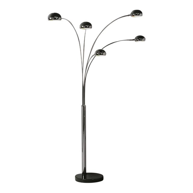 Nova of California Mushroom 5 Light Arc Floor Lamp - Black Nickel, Dimmer Switch, Marble Base For Sale