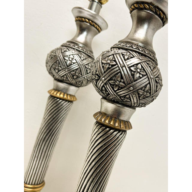 1990s Large Silver Gold Carved Spheric Table Lamps, 1990s, Set of 2 For Sale - Image 5 of 11