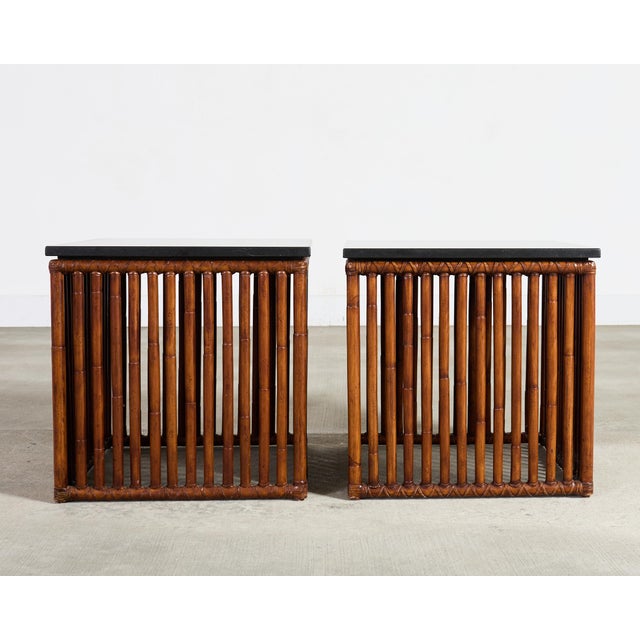 Pair of McGuire Bamboo Cube Granite Top Drinks Tables For Sale - Image 18 of 18