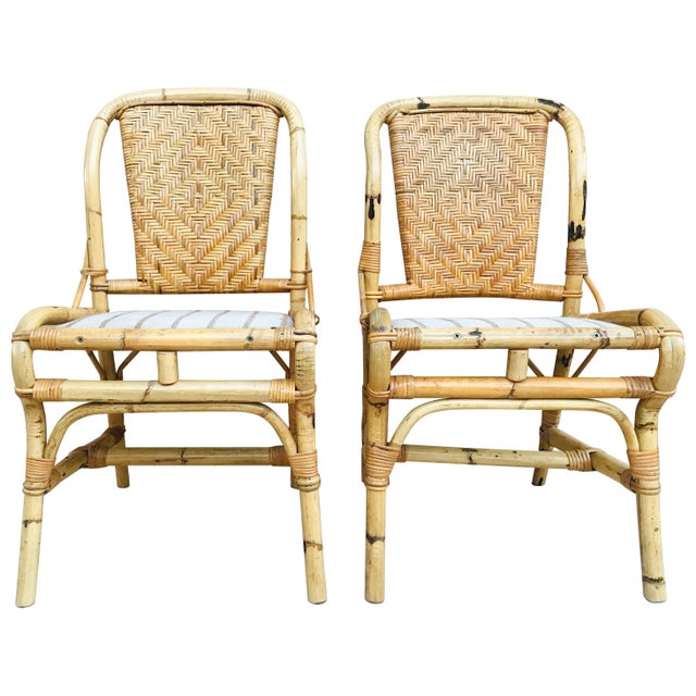 20th Spanish Midcentury Pair of Bamboo Chairs with Upholstered Seat For Sale - Image 15 of 18