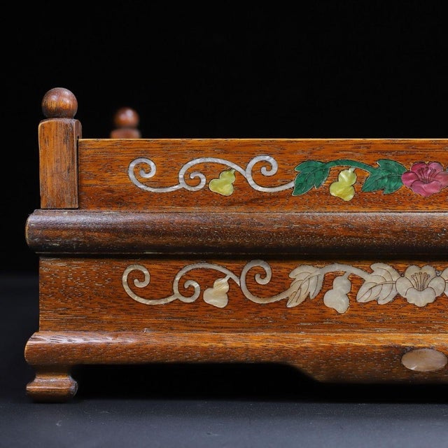Huali Rosewood Tray Box Inlaid With Mother-of-Pearl For Sale - Image 10 of 10