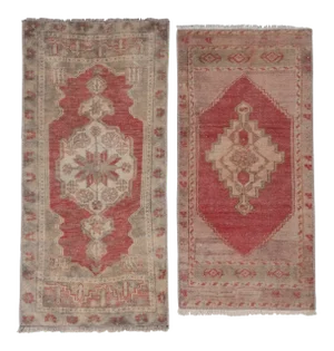 Distressed Low Pile Rug Turkish Yastik Small Rug - a Pair 1'5" X 2'11"