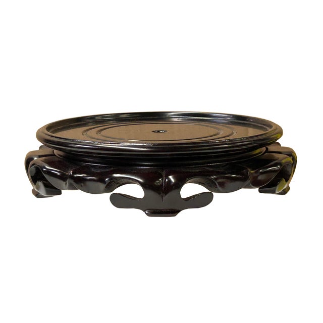 7.25" Reddish Brown Round Wave Legs Apron Wood Display Stand Easel For Sale - Image 4 of 6