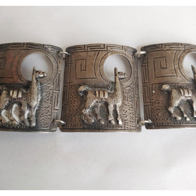 1940s Peru Sterling Silver Panel Signed Carlo Mario Camusso Link Bracelet For Sale - Image 4 of 7
