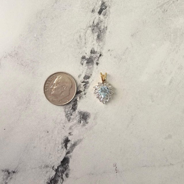 Heart Shaped Aquamarine Necklace with Pave Diamond Halo 16" For Sale - Image 4 of 4