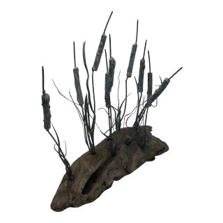 Curtis Jere Style Coastal Cattails and Driftwood Brutalist Sculpture For Sale