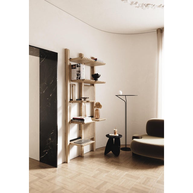 Wood Modern Shelving System Handcrafted Black Stained Wood on the Steel Frame Modular Shelves 2000 Mm For Sale - Image 7 of 18
