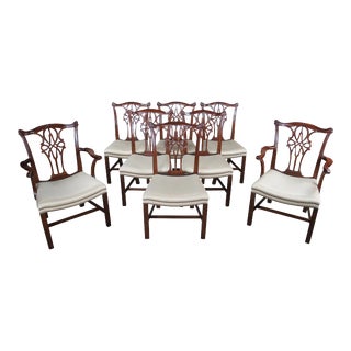 Mid 20th Century 8 Baker Stately Homes Chippendale Mahogany Nailhead Dining Arm Side Chairs - Set of 8 For Sale