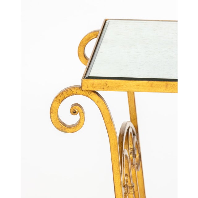 Metal Hollywood Regency Mirrored Gilt Brass Side Table For Sale - Image 7 of 8