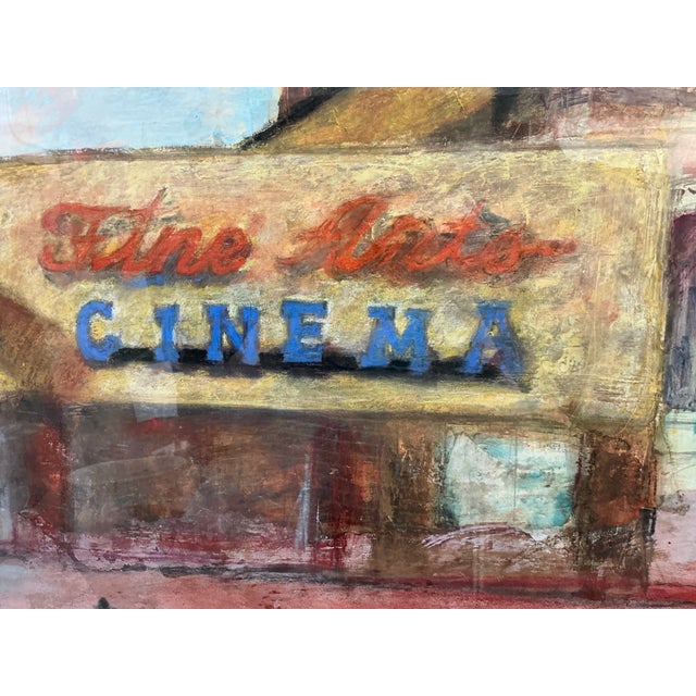 “Fine Arts Cinema” 1991 Vintage Framed Mixed Media Painting For Sale - Image 4 of 12