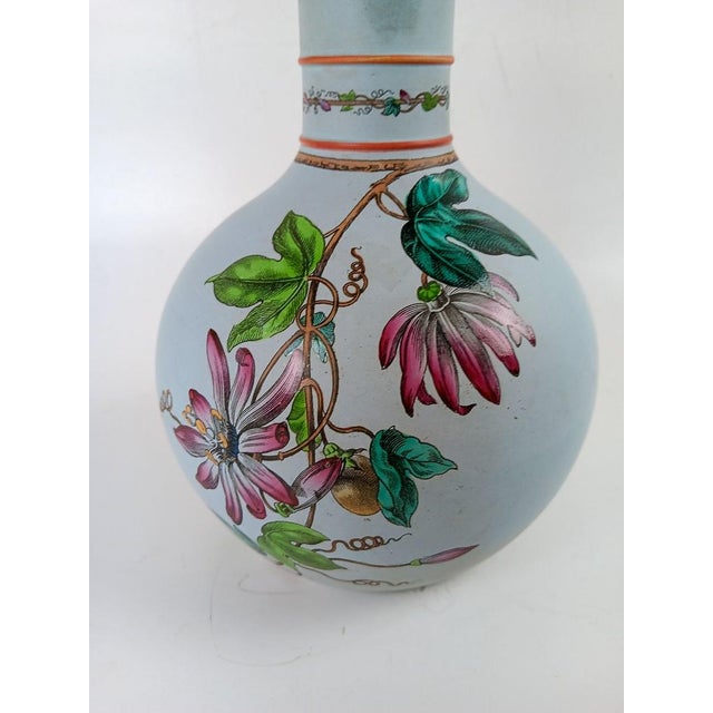 Antique Copeland Blue Porcelain Enameled Passion Flower Decanter For Sale - Image 4 of 10