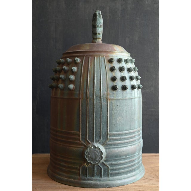 Antique Japanese Bronze Temple-Style Bell / Taisho-Showa / Hanging Bell, Patina For Sale - Image 14 of 18