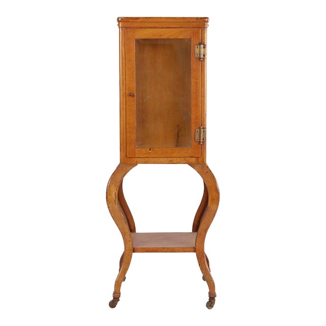 Vintage Art Deco Brown Steel Medical Display Cabinet For Sale