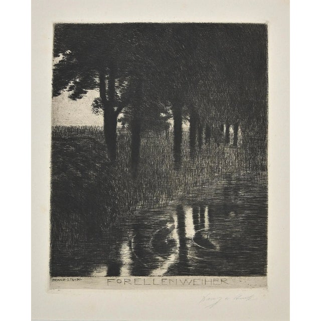 Franz Von Stuck, Trout Pond, Etching and Drypoint, 1890s For Sale - Image 4 of 4