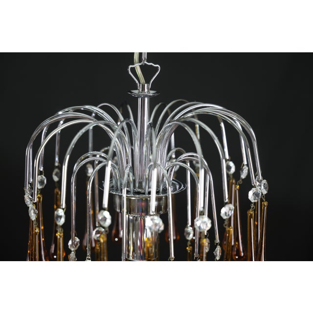 1970s The Amber Crown, Murano Chandelier Amber and Crystal Drops For Sale - Image 12 of 13