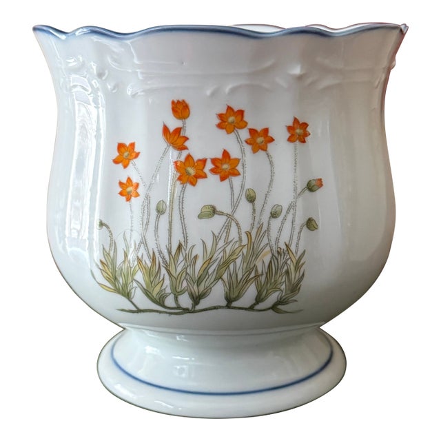 Vintage Takahashi Floral Pedestal Planter | Raised Footed Cachepot | Japanese Stoneware For Sale
