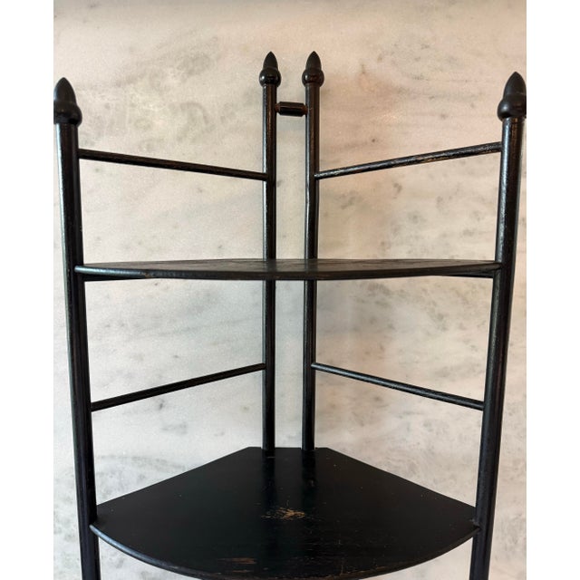 Late 20th Century 3 Shelf Black Wood Corner Etagere For Sale - Image 5 of 8