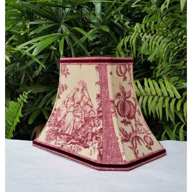 Schumacher Schumacher Toile Fabric Rectangle Lampshade Red Brown For Sale - Image 4 of 10
