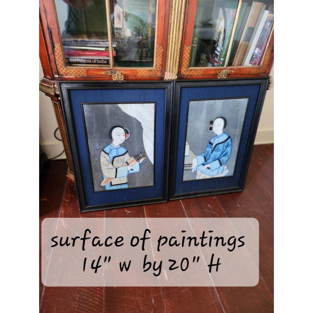 Pair of Antique Chinese Export Reverse Painting on Glass For Sale In San Antonio - Image 6 of 7