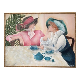 Spilling the Tea acrylic on Canvas 1988 by Solveig Young For Sale