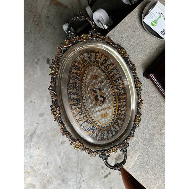 Metal 1970s Egyptian Petite Silver Serving Dish With Handles For Sale - Image 7 of 9