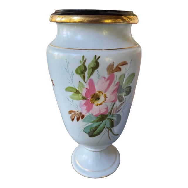 Antique Old Paris Porcelain Floral Decorated Vase For Sale