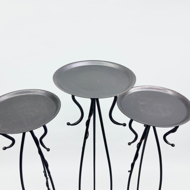 Metal Hand Forged Iron Floor Pedestal Set of 3 (131cm & 115cm) Antique Bronze Finish Candle Holder & Plant Stand Floral Display For Sale - Image 7 of 8