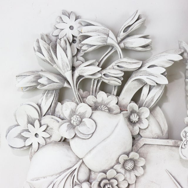 Mid 20th Century White Wood Carved Family Crest Wall Plaque With Squirrel and Floral Details For Sale - Image 5 of 9