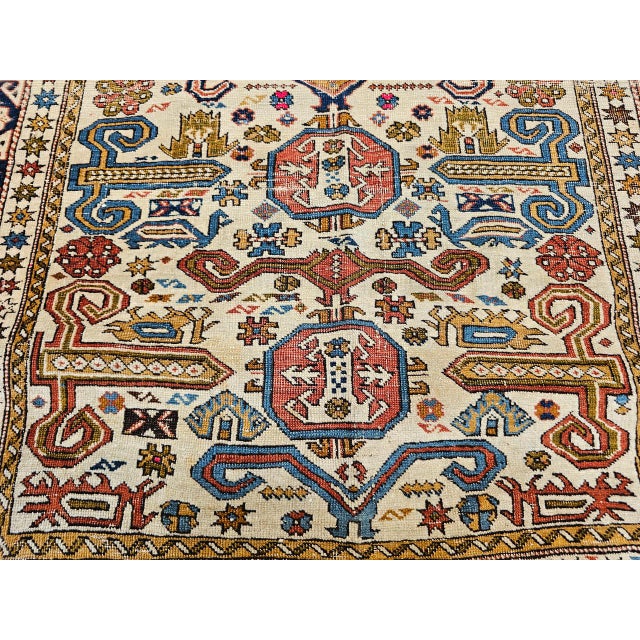 Vintage Caucasian Kilim Rug, Handwoven Wool, Geometric Stripes, Blue & Ivory, 6' x 8' For Sale - Image 16 of 18