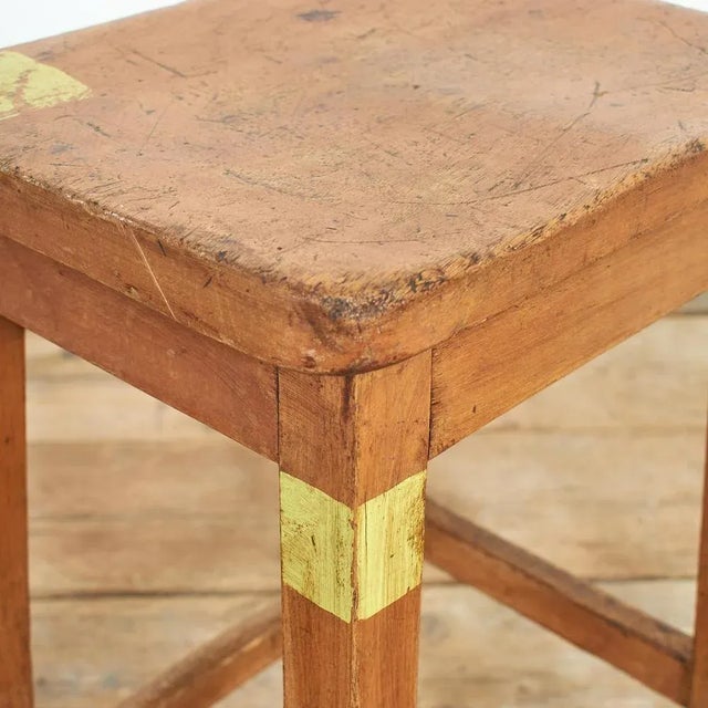 Mid-Century Wooden School Lab Stool For Sale - Image 4 of 11