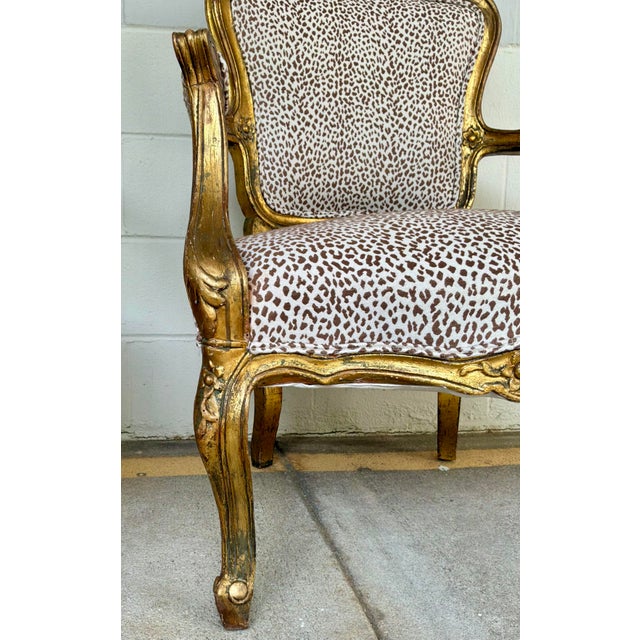 Wood Italian Antique Carved Wood Leopard Print Bergere Chairs Pair For Sale - Image 7 of 10