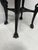 Oval side table in Asian style, made of natural wood Four claw feet with stretchers One drawer in the apron Top with white...