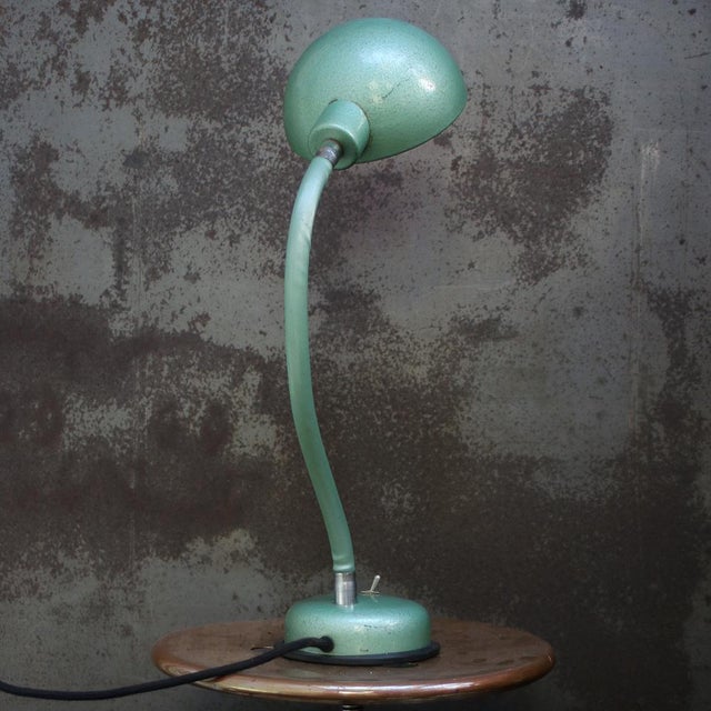 1950s Vintage Industrial Green Metal Machinist Gooseneck Table Light from Adher Lampes, France For Sale - Image 5 of 8