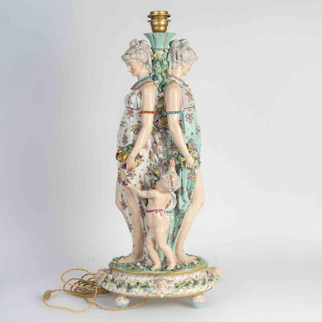 Napoleon III Style Saxon Porcelain Table Lamp For Sale - Image 6 of 9