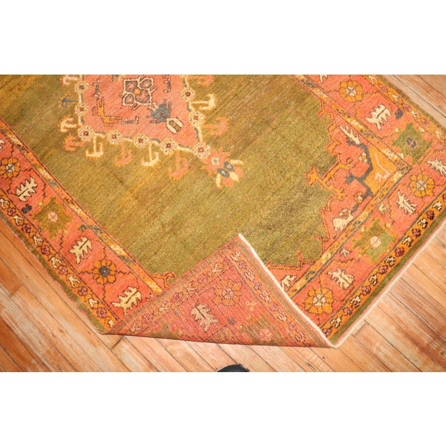 Antique Zabihi Collection Green Turkish Oushak Rug For Sale In New York - Image 6 of 7